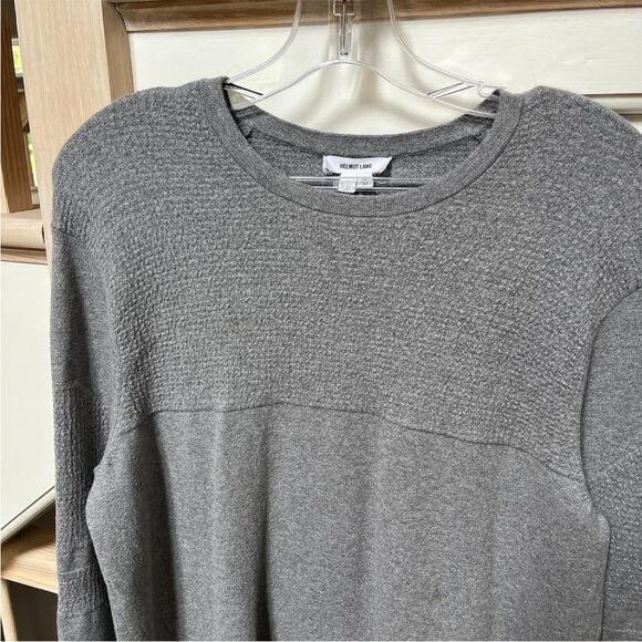 Helmut Lang Cashmere Cotton Blend Contrasting Stitch Crewneck Sweater in Gray M - Picture 4 of 9